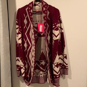 Long Wine Aztec Cardigan
